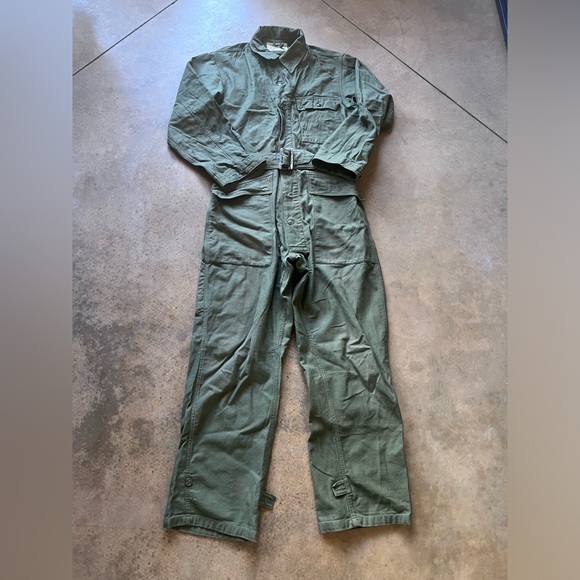 MILITARY Cotton Sateen Coveralls Jumpsuit Army Green Medium - Picture 1 of 13
